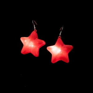 Red glowing star earrings, LED pentagram drop earrings, cute party jewelry for women girls.