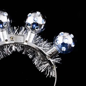LED lighted disco ball headband with silver tinsel for festival party hair accessories.