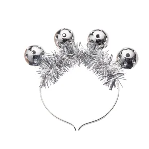 Silver disco ball headband with tinsel sparkle details for party and music festival wear.
