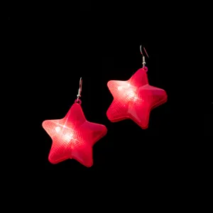 Glowing red star earrings, plastic LED light up star drop earrings for party holiday.