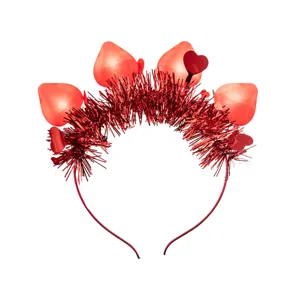 Valentine's Day red heart LED light headband with tinsel festive party hair hoop