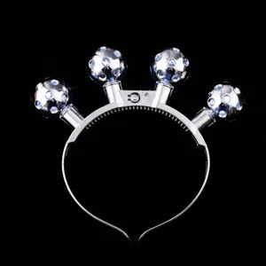 Gros plan detaille du serre-tete boule disco LED argente avec des spheres lumineuses.