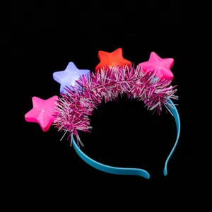LED glowing star headband with colorful tinsel, perfect for Christmas party and concerts.