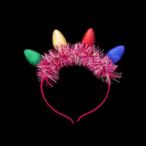 LED Light Up Christmas Headband Cute Glitter Bulb Hair Hoop Festive Party Hair Accessories For Women Girls