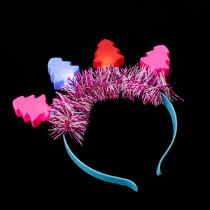 Christmas LED Light Up Hair Hoop Festive Party Tinsel Christmas Tree Headband Glowing Hair Accessories For Holiday Party