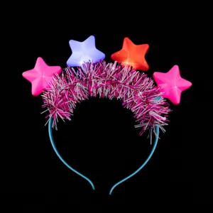 LED Light Five Pointed Star Tinsel Headband Glowing Hair Hoop For Christmas Party Concert Fashion Hair Accessories