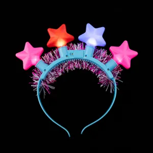 LED Light Up Star Headband Flashing Tinsel Hair Hoop Party Concert Festive Headwear