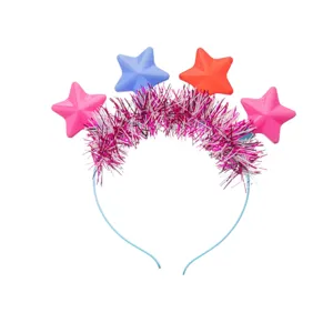 Festive tinsel star headband with colorful plastic stars and glowing design for party concerts.