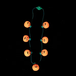 Halloween glowing 7-light pumpkin necklace for party night market decoration and holiday fun.