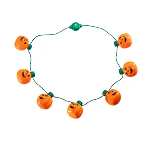 Halloween glowing pumpkin necklace with 7 LED lights, perfect for night party and holiday decor.