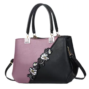 Women colorblock tote bag vintage patchwork handbag shoulder bag daily casual handbag top-handle