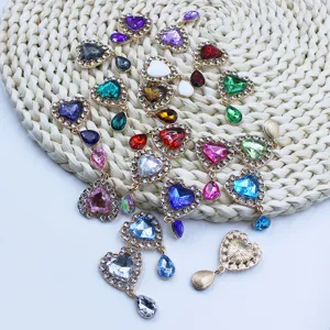 Alloy Flower Tray Rhinestone Pendant DIY Jewelry Accessories Gold Plated Heart Charm For Clothing Bags Necklace