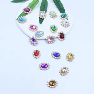 Vintage Sunflower Oval Alloy Rhinestone Acrylic Diamond Buckle Pearl Flower Base DIY Jewelry Accessory Craft