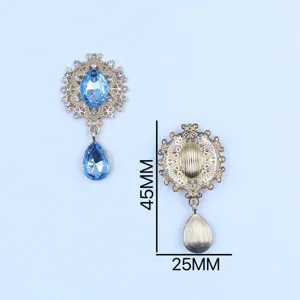 Alloy rhinestone flower tray DIY brooch accessory pendant decorative component 25x45mm