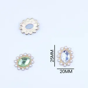 20x25mm pearl sunburst oval alloy rhinestone buttons diy badge holder craft materials