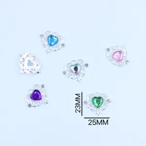 Heart rhinestone alloy DIY charm detail showing exquisite carved metal frame and colorful crystal.