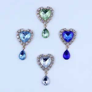 DIY alloy rhinestone heart shaped pendant buttons crystal accessories clothing bags 4pcs