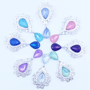 Silver hollow shield rhinestone pendant DIY hair accessory jewelry findings 48x26mm set