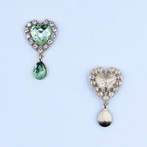 Gold rhinestone heart alloy accessory detail, 24x45mm DIY pendant for apparel and jewelry.