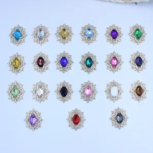 Alloy hollow rhinestone flower pendant DIY hair accessories jewelry making craft supply parts.
