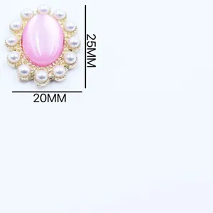 Alloy pearl and cat-eye oval rhinestone flower button detail for DIY handmade accessories.