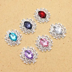 Ovale strass bloem knoppen legering kristal DIY kleding handwerk accessoire