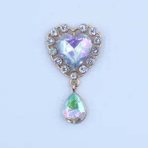 Detailed close-up view of a gold alloy heart-shaped rhinestone DIY charm pendant accessory.