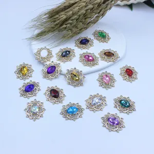 Alloy Hollow Rhinestone Flower Tray Pendant DIY Hair Accessory Resin Jewelry Finding
