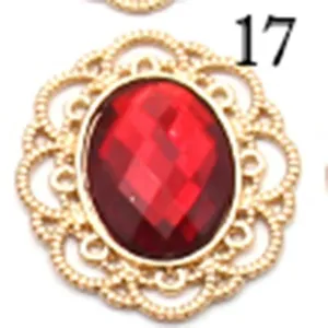 Gold hollow metal base with red acrylic oval rhinestone for DIY hair accessory making.