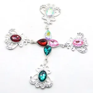 Alloy rhinestone crystal pendant detail showing multi-color gemstone DIY jewelry accessory design.