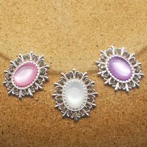 Oval hollow alloy resin cat-eye rhinestone decorative button for DIY hair bow parts