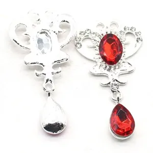 Alloy crown rhinestone pendant detail shot, showing front and back of DIY jewelry accessory.