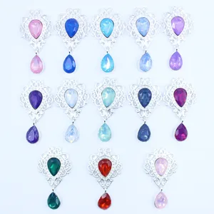 Silver hollow shield pendant alloy rhinestone DIY hair accessories clothing charms 48x26mm