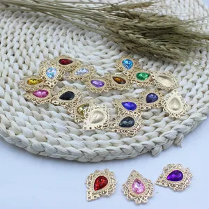 DIY Jewelry Accessories Alloy Lace Base Acrylic Gemstone Charms For Earrings Brooch Bracelet Craft Making