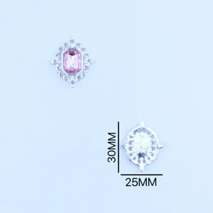 Silver rhombus alloy rhinestone decorative button DIY footwear handmade accessory 30mm