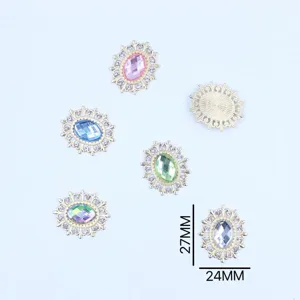 Detailed view of oval hollow alloy rhinestone flower base DIY jewelry accessory components.