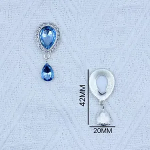 Silver teardrop rhinestone pendant DIY accessory component featuring clear size details for crafting.