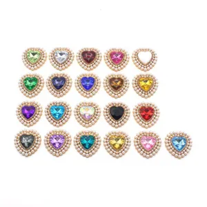 Alloy Heart Rhinestone Flower Button DIY Jewelry Accessories Artificial Pearl Crystal Pendants For Clothes Bags Craft