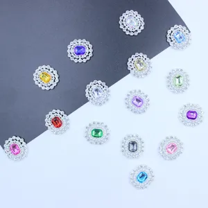 Alloy rhinestone flower button DIY clothing hair accessory jewelry craft detail view