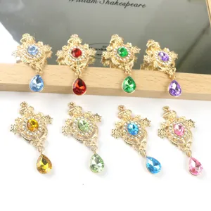 Vintage Court Style Zinc Alloy Pendant With Sparkling Rhinestones And Colorful Gemstone Drop DIY Jewelry Accessories