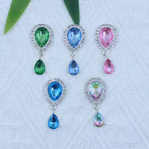 Detailed view of colorful teardrop rhinestone pendant DIY accessories for clothing and shoes.