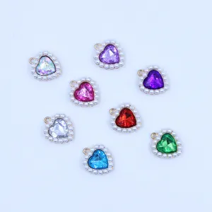 Alloy heart pearl pendant 18mm crystal charm jewelry DIY accessories for bag key chain.