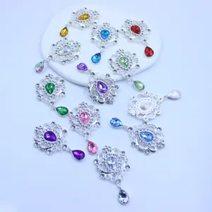 Silver teardrop rhinestone alloy pendants, colorful gemstone DIY ita bag charm accessories.