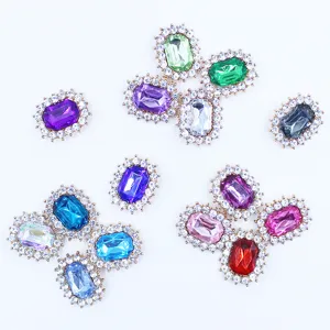 Close-up detail shot of colorful rhinestone crystal alloy DIY decorative patches for shoes.
