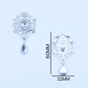Silver rhinestone alloy pendant detail view, DIY brooch accessory, 60mm by 32mm size.