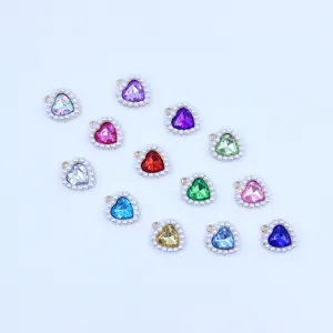 Colorful alloy heart shaped crystal pearl pendants for DIY jewelry accessories 18mm pieces