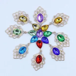 Gold Alloy Rhinestone Acrylic Teardrop Pendant DIY Flower Tray Charm Jewelry Accessories For Necklace Making