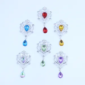 Silver rhinestone alloy drop pendants, colorful crystal DIY badge holder craft accessories.