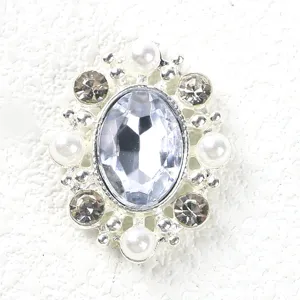 Oval rhinestone pearl alloy decorative button detail shot, shining crystal gems for apparel.