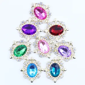 Close up of 30x33mm alloy acrylic rhinestone pearl button detail for DIY fashion crafting.